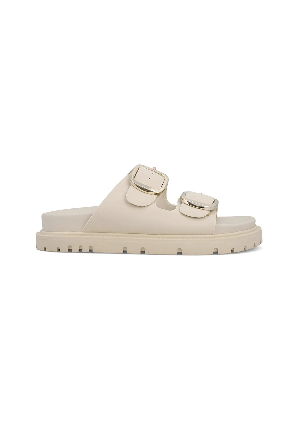 Mia Seashell Slide,. dual-buckle strapped sandal, signature contoured footbed, Adjustable Buckle Straps
Color: Bone