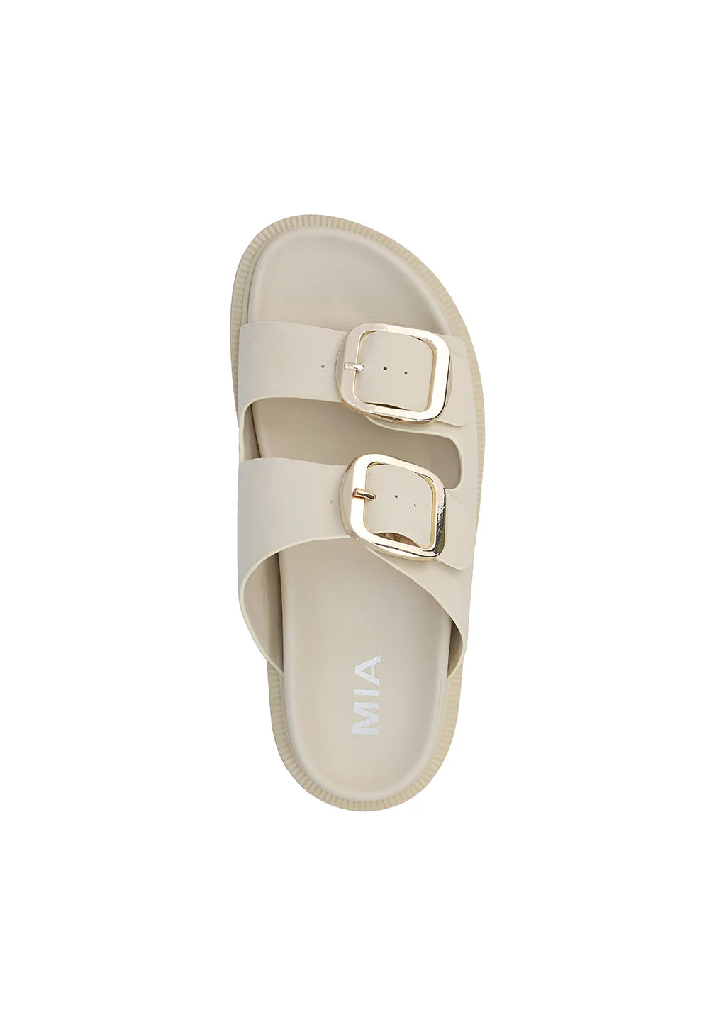 Mia Seashell Slide,. dual-buckle strapped sandal, signature contoured footbed, Adjustable Buckle Straps
Color: Bone