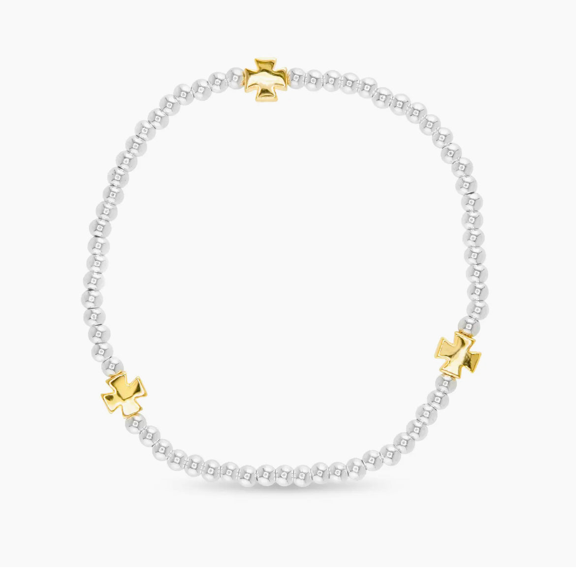 Silver Bead With Gold Cross Bracelet