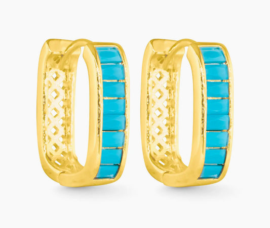 Gold oval hoop earrings with turquoise detailing