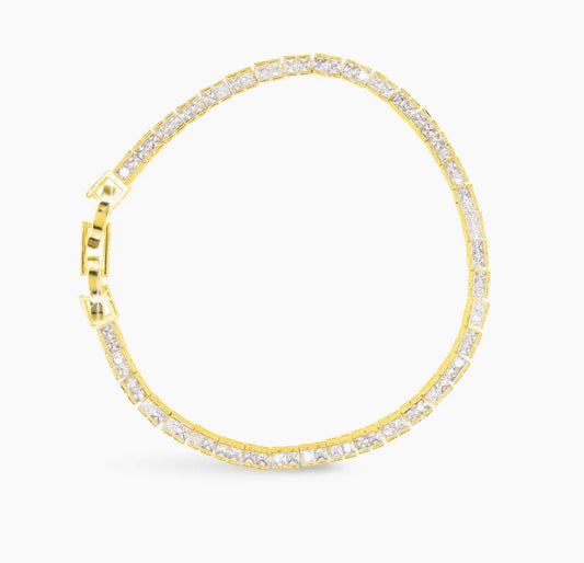 Gold crystal tennis bracelet with gold clasp