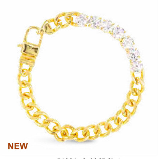 Gold Chain Bracelet with Crystal Detailing and Lobster Clip