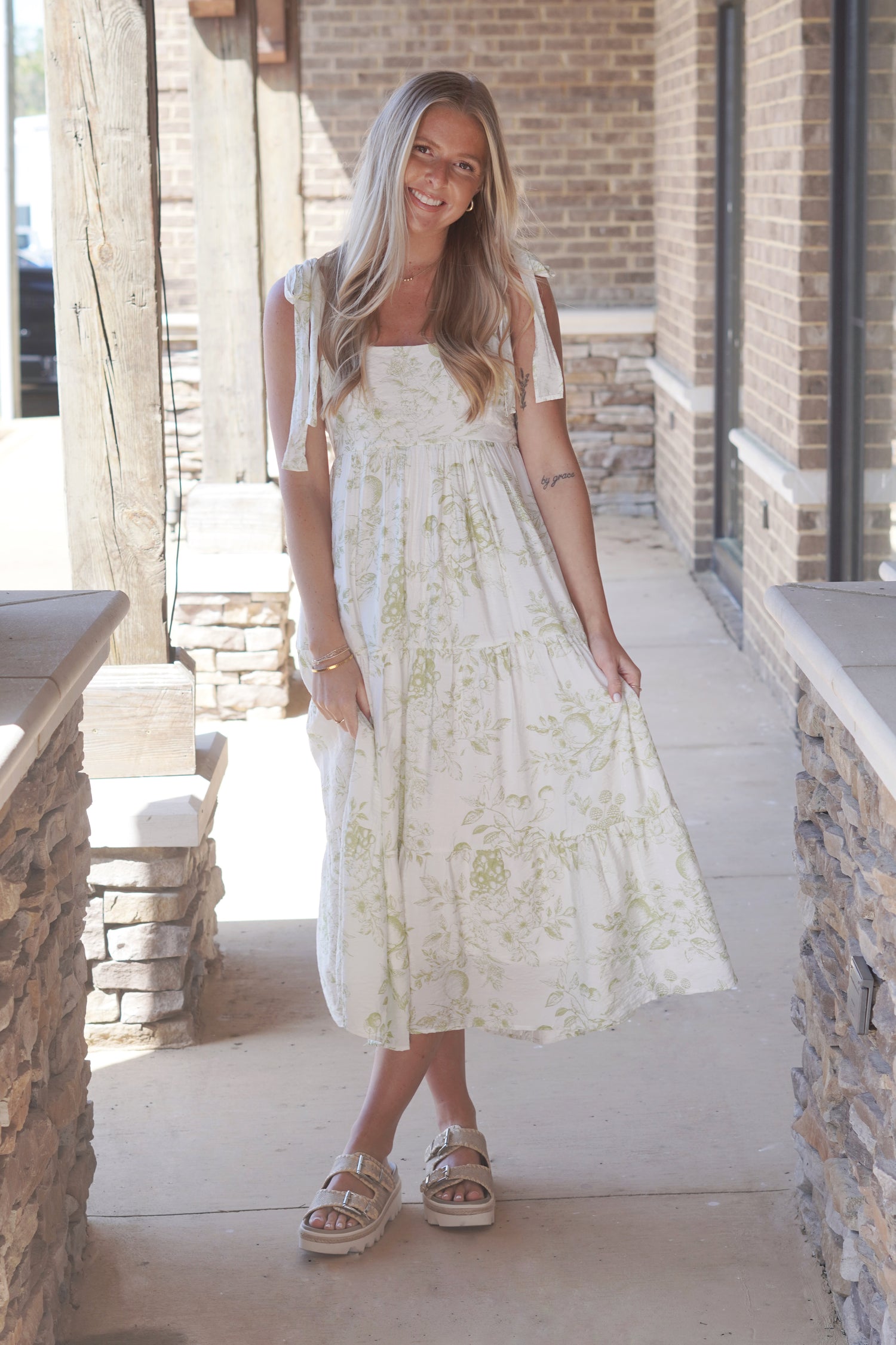 Willow Tiered Olive Green Midi Dress Allie and Me Boutique Willow Tiered Olive Green Midi Dress Allie and Me Boutique