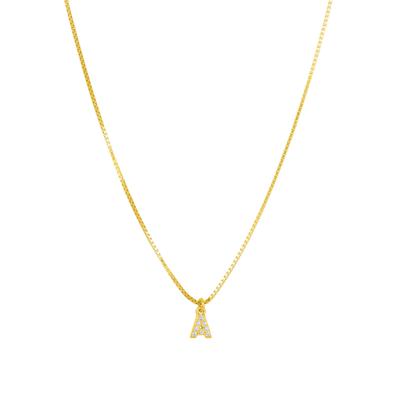 gold necklace with an A rhinestone initial  detail charm 