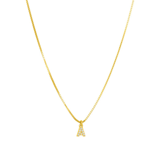 gold necklace with an A rhinestone initial  detail charm 