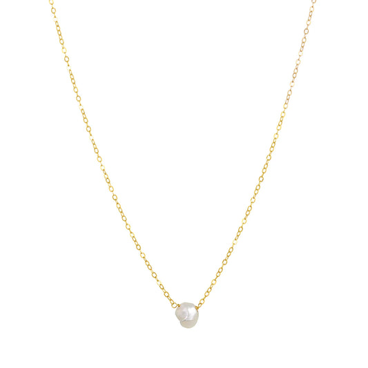 gold necklace with single pearl pendant and clasp closure