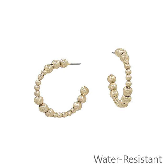 Gold Beaded Hoops, Water Resistant, Gold 1"4MM and 2MM Beads