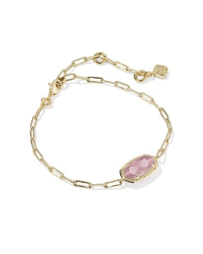 Gold chain bracelet with pink pendant and clasp closure