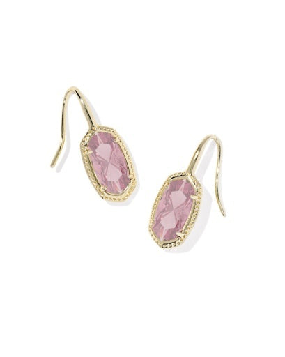 Gold drop earrings with oval purple stone