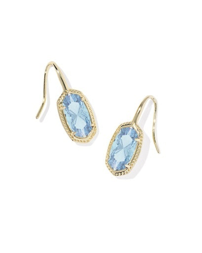 Gold drop earrings with oval light blue pendant 