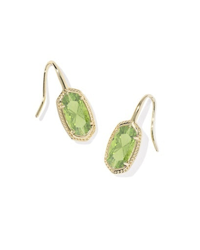 Gold drop earrings with oval light green pendant