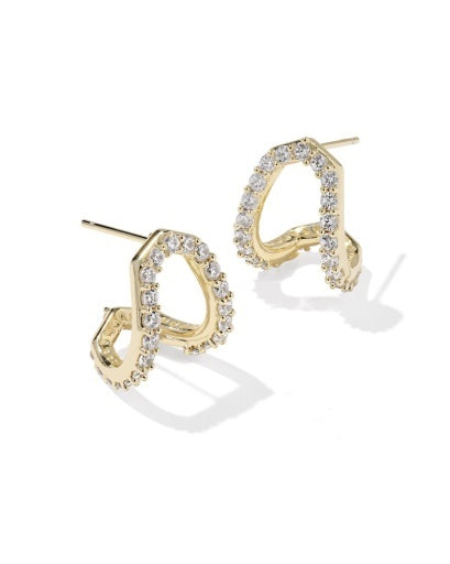 Gold rounded open frame crystal stud earrings