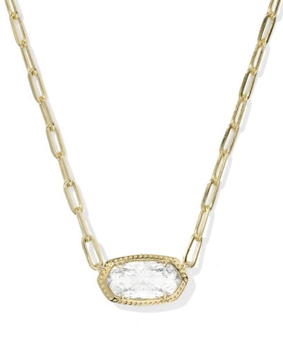 Gold chain necklace with clear oval pendant