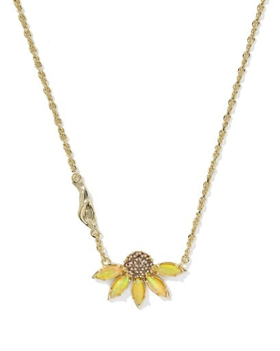  Flower Gold  Pendant Necklace, Petal-shaped yellow stones with crystal gold cubic zirconia 