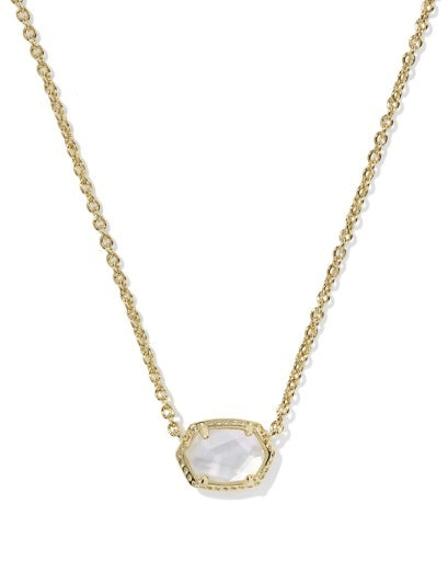 Gold Frame Short Pendant Necklace with Pearl Stone. 