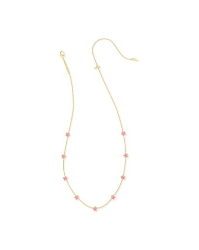 Gold Necklace, with pink flowers and a adjustable chain. 