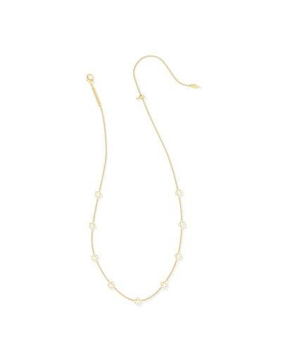 Gold Necklace, with white  flowers and a adjustable chain. 