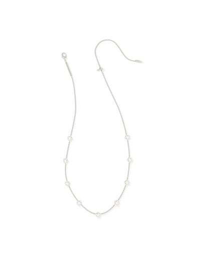 sliver necklace, with white flowers and a adjustable chain. 