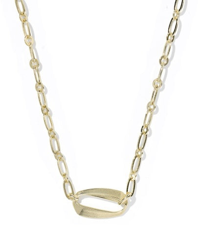  Gold Pendant Necklace, oval shape,  textured metal, Paper clip chain. 