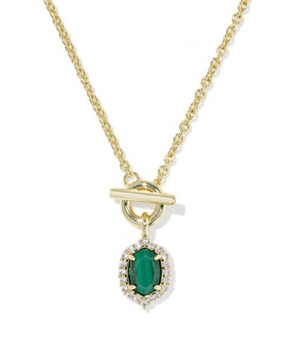 Kendra Scott Daphne Crystal Frame Toggle Necklace Green Malachite