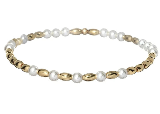 Gold Filled Bracelet With Pearls WATERPROOF&nbsp; |&nbsp; TARNISH FREE | HYPOALLERGENIC BEADS: OVAL &amp; FRESHWATER PEARLS GOLD: 14K GOLD FILLED HIGH PERFORMANCE ELASTIC MADE IN MIAMI, MADE WITH LOVE
