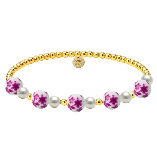 Peony Gold Filled Beaded Bracelet with Porcelain