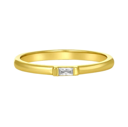 Gold ring with a rectangle diamond in the center 