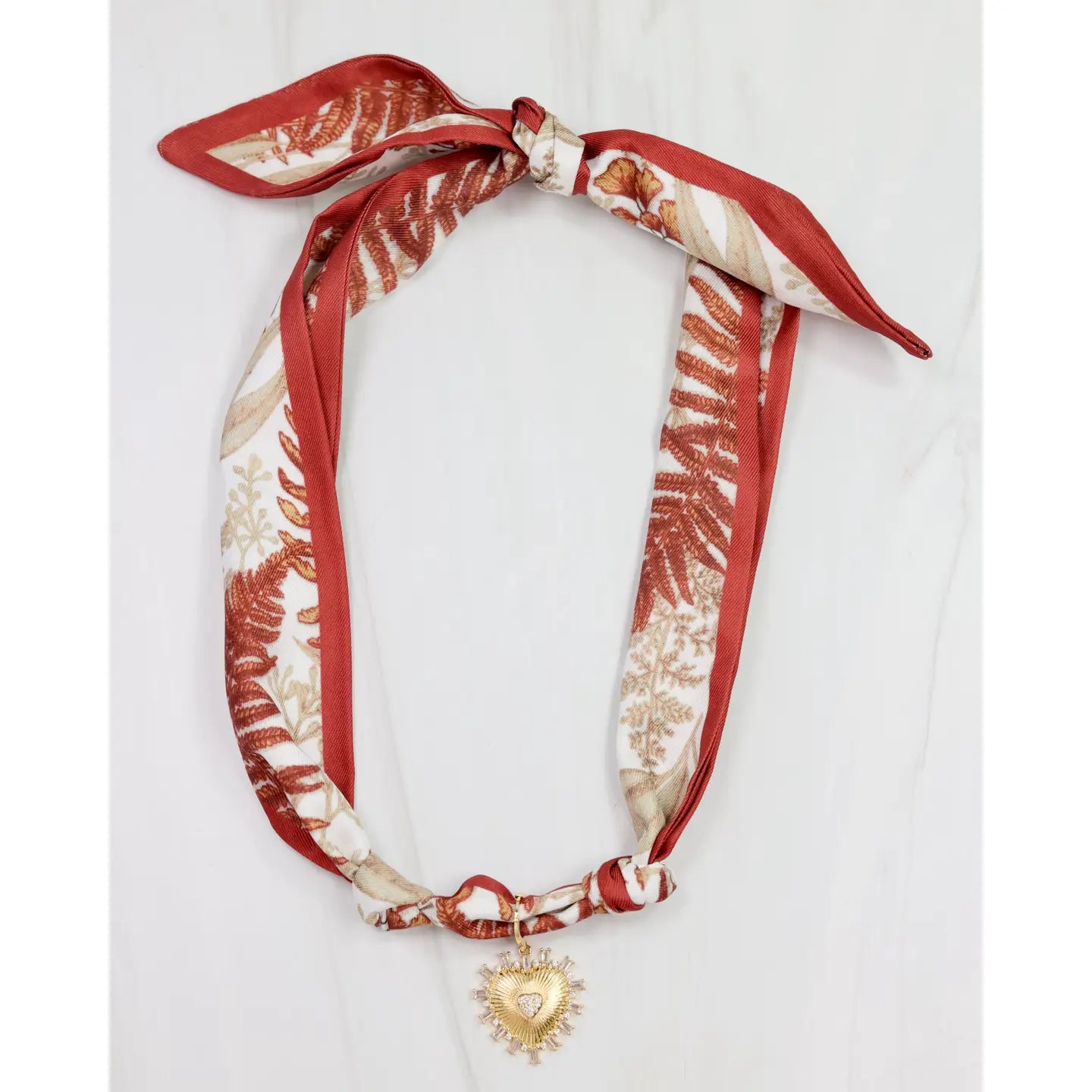 Scarf Heart Charm Necklace with unique pattern, adjustable