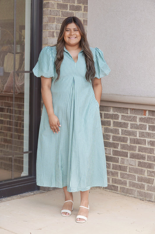 Sage Stripes Maxi Dress