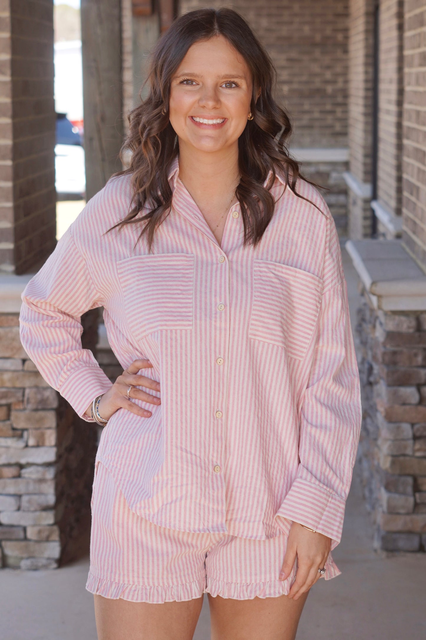 Pink Stripes Relaxed Button Up