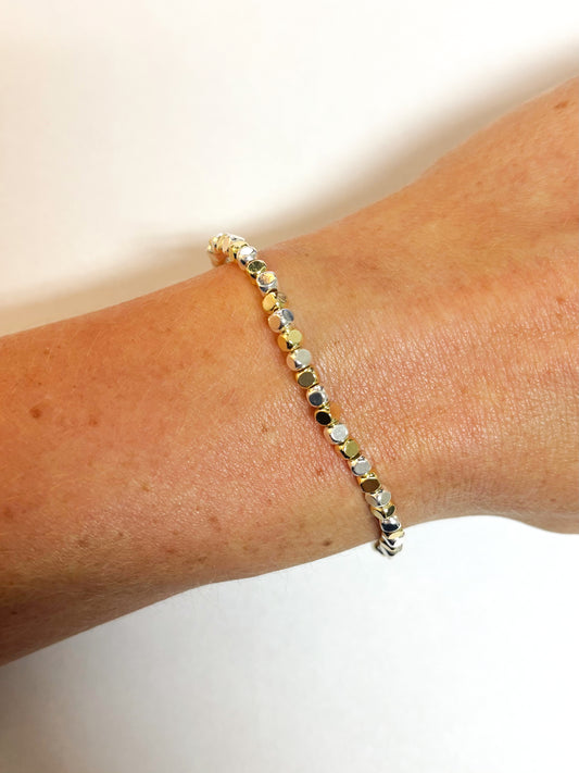 3mm Silver And Gold Mixed Cube Beaded Bracelet