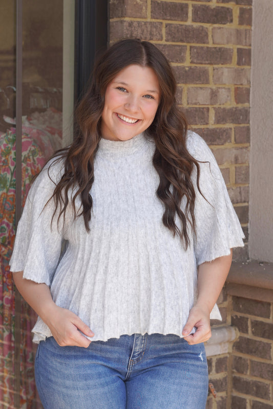 Ice Grey Ribbed Knit Top