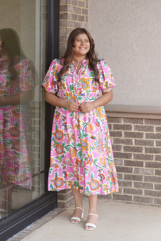 Pop Of Pink Midi Dress