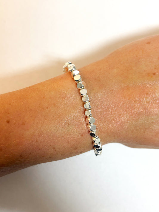 4mm Silver Cube Beaded Bracelet