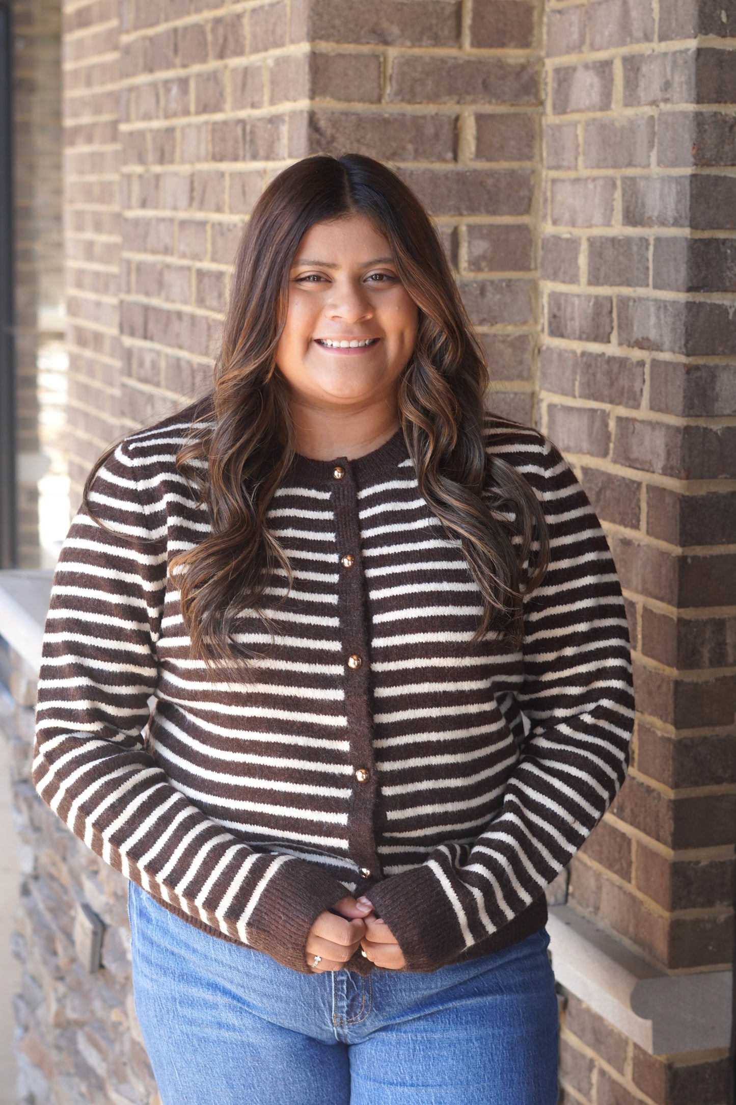 Espresso Striped Gold Button Cardigan