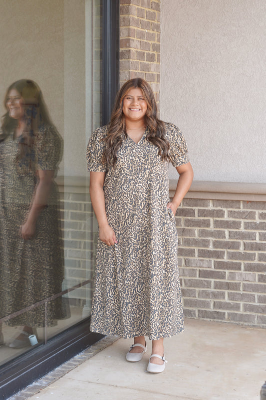 Cheetah Print Casual Maxi Dress