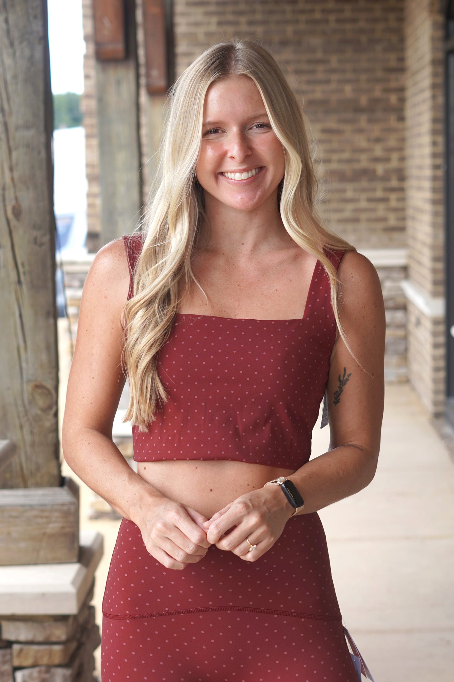 Spanx Boostup Cropped Square Neck Shelf Tank Micro Dot