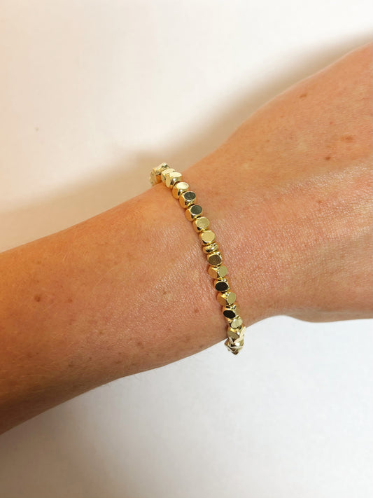 4mm Gold Cube Beaded Bracelet