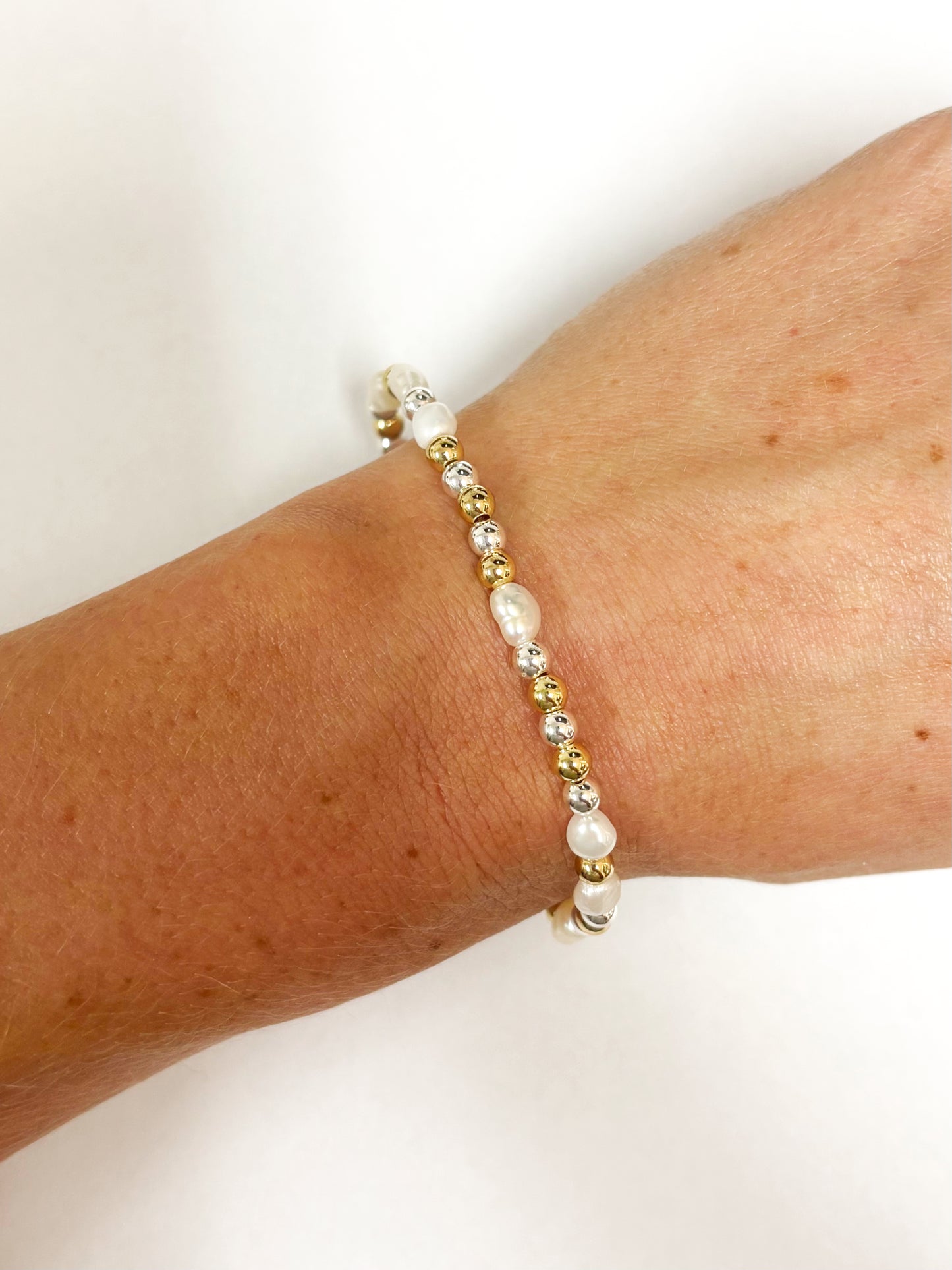 4mm Silver And Gold Mixed Baroque Pearl Beaded Bracelet
