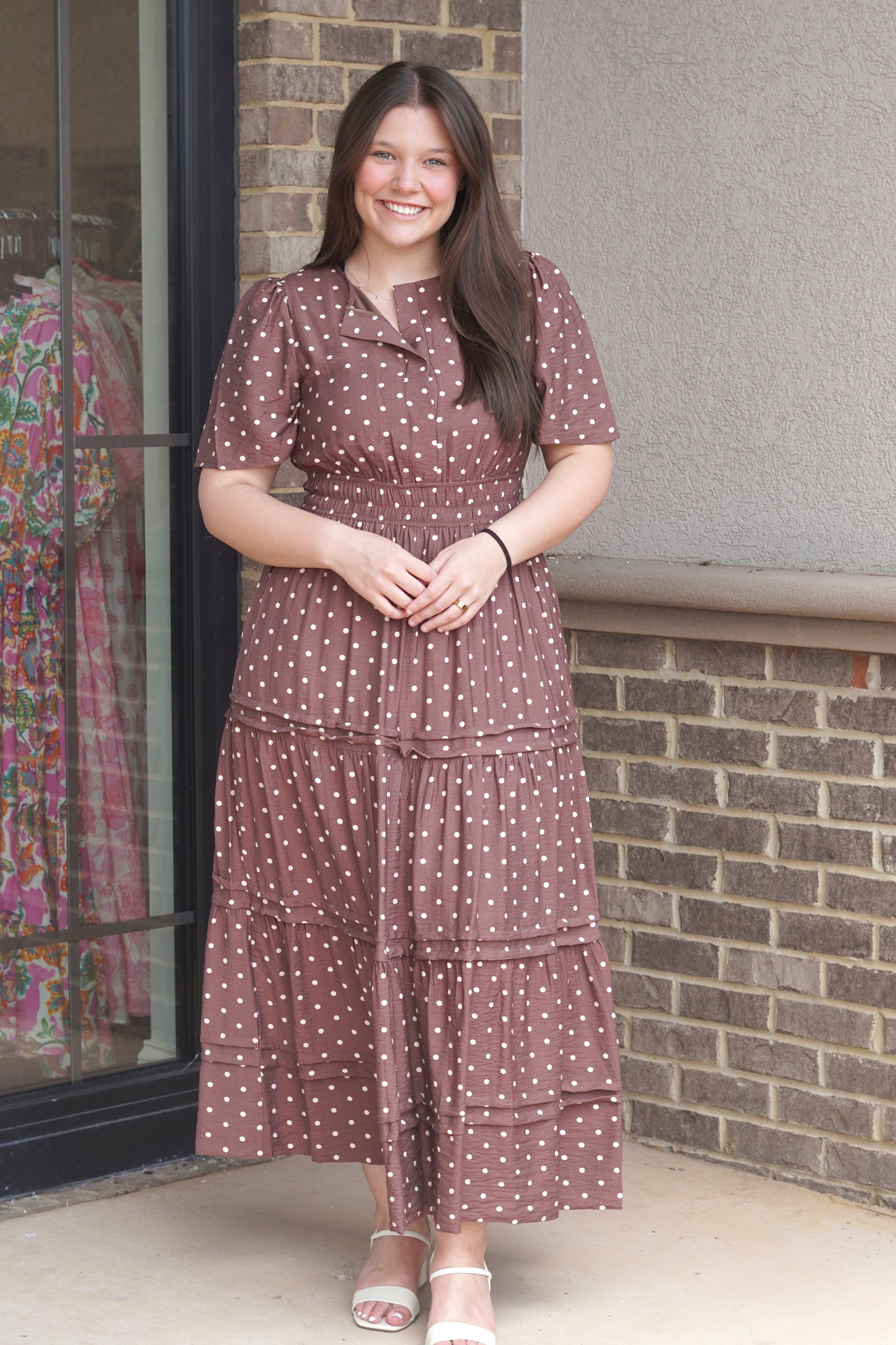 Cocoa Short Sleeve Polka Dot Maxi Dress