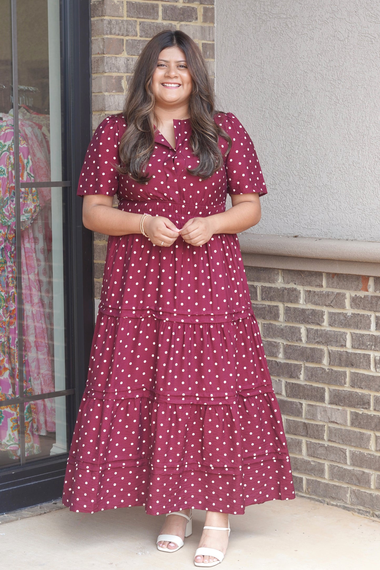Ruby Short Sleeve Polka Dot Maxi Dress