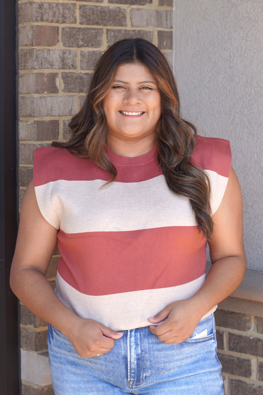 Coral Striped Sweater Top