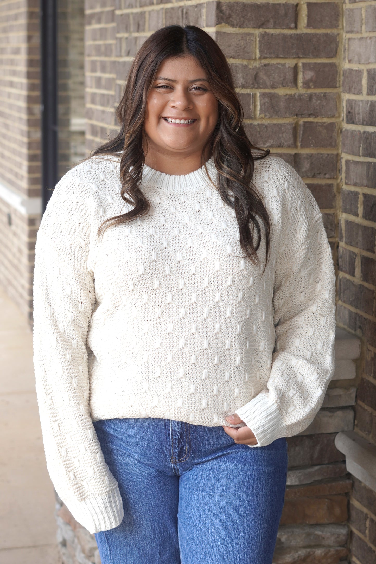 Collins Cream Textured Knit Sweater