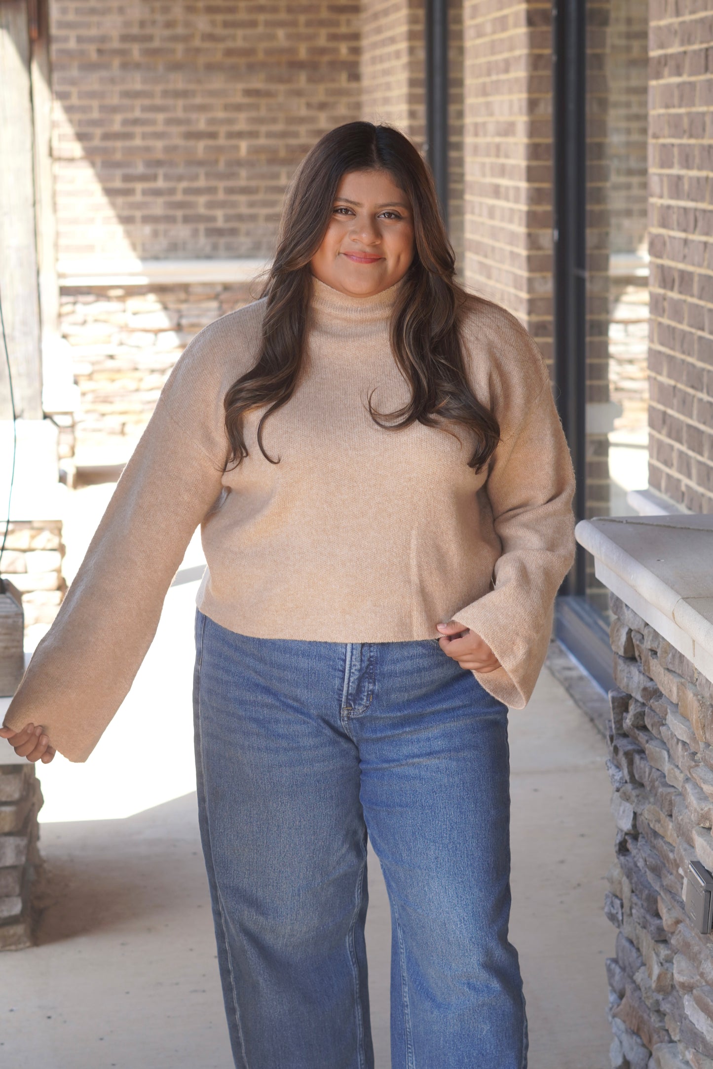 Tay Taupe Mock Neck Cropped Sweater