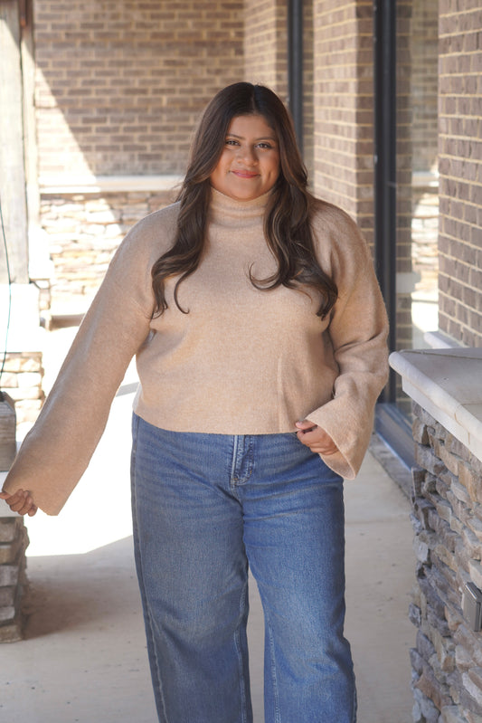 Tay Taupe Mock Neck Cropped Sweater