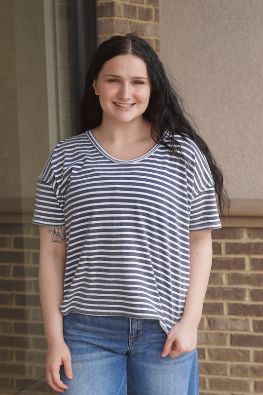 Navy And White Stripe Casual Tee