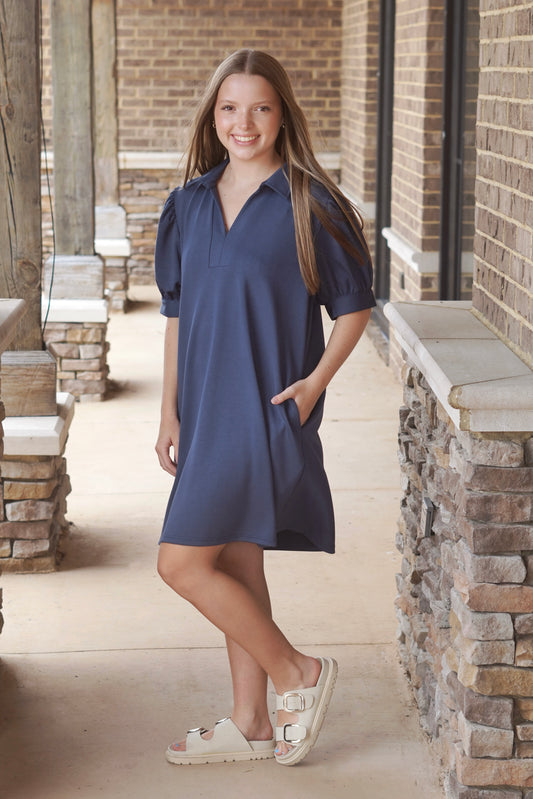 Nora Navy Midi Dress