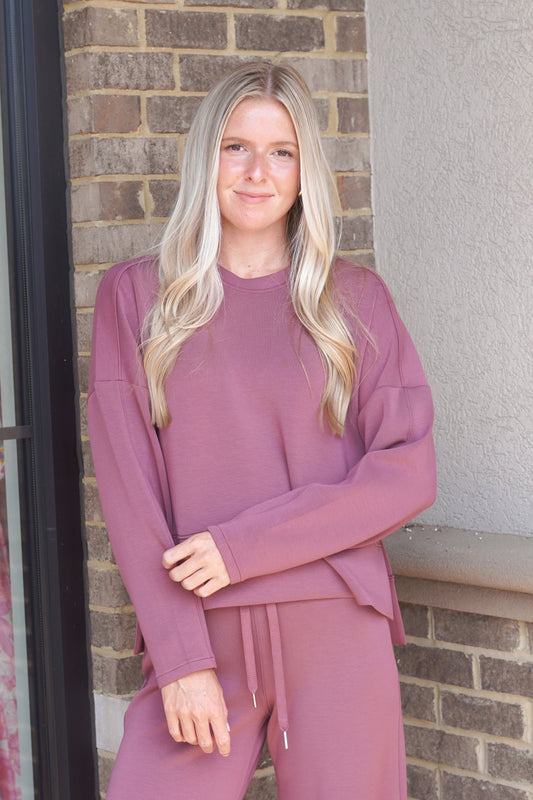Spanx Airessentials Crewneck Long Sleeve Top Rum Raisin