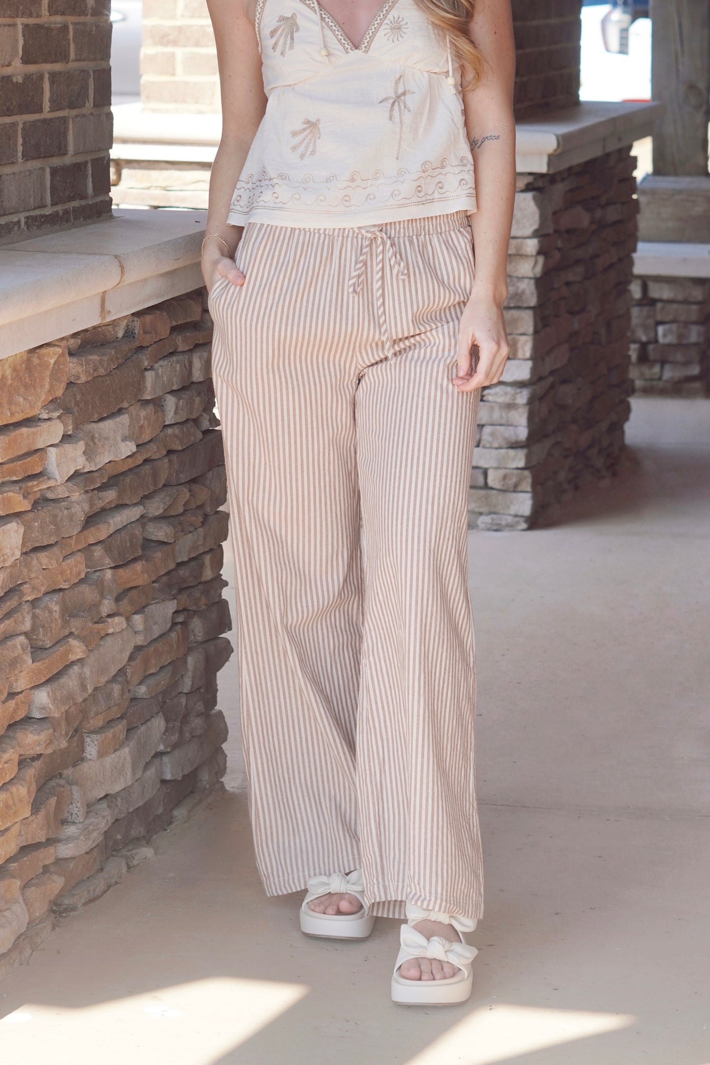 Summer Striped Linen Relaxed Pants