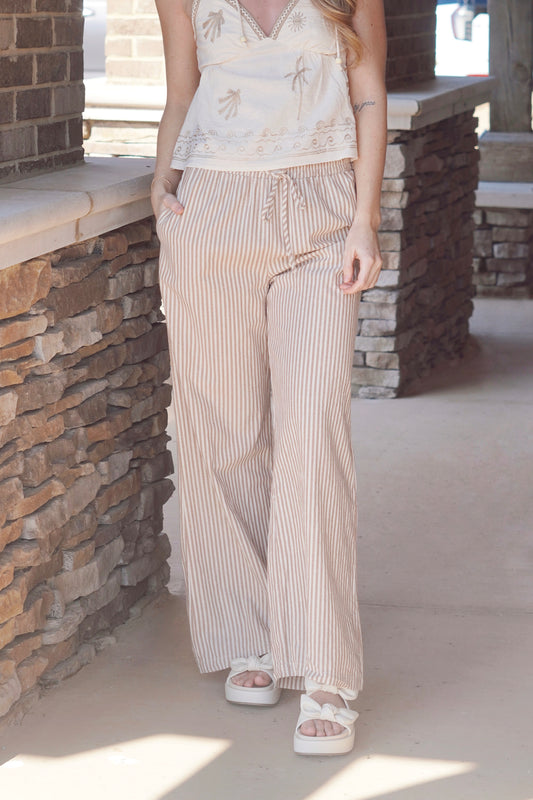 Summer Striped Linen Relaxed Pants